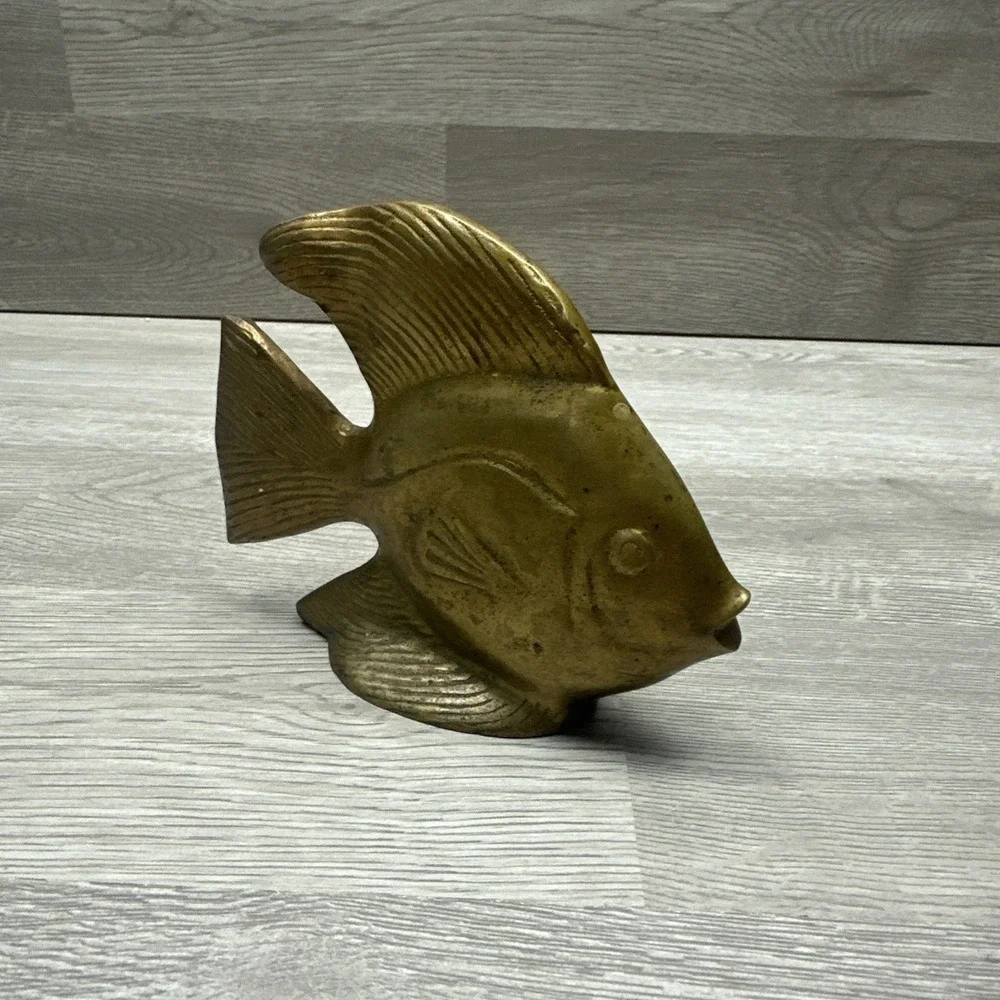 Vintage Brass Angel Fish Decor. Nautical Beach Mid Century Modern 100% All Brass